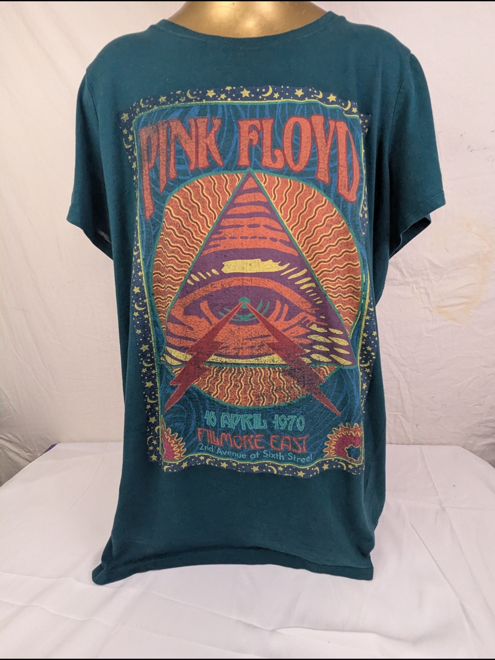 Pink Floyd Women's Teal T-shirt  Fillmore East Concert Rock Poster Art  XL￼ ￼